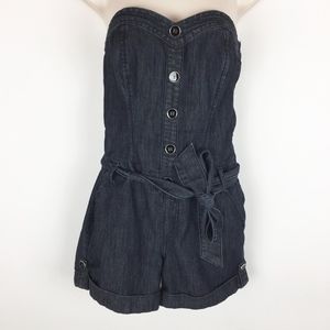 Arden B. Denim Romper Jean Shorts Strapless Cuffed